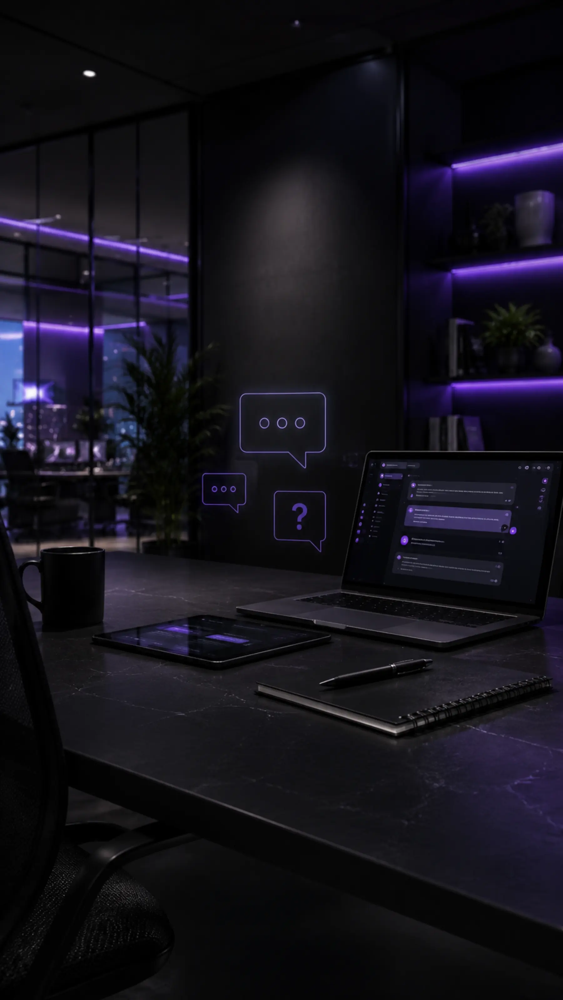 Studio Apex Media — tavolo consulenza con luci calde